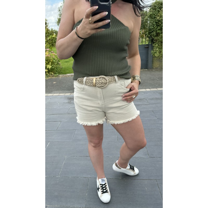 Short en jean crème effiloché