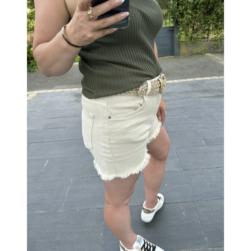 Short en jean crème effiloché