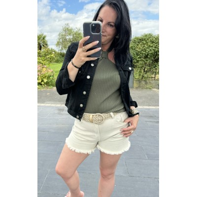 Short en jean crème effiloché