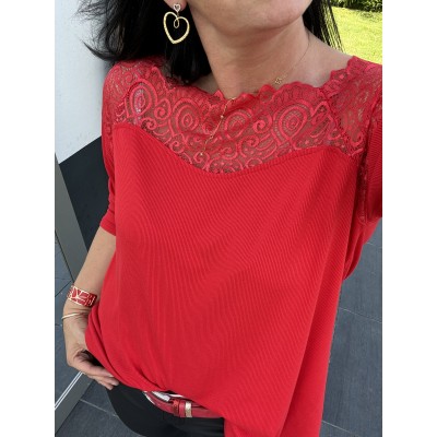 T shirt Rouge dentelle