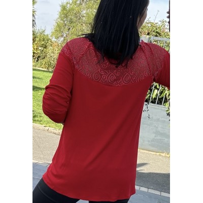 T shirt Rouge dentelle