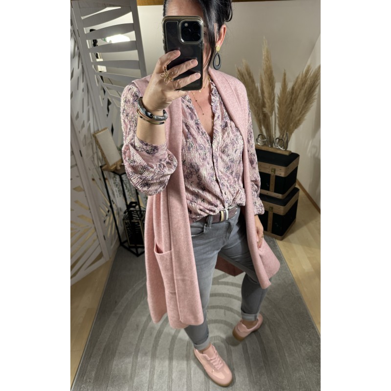 Gilet long sans manche Rose poudré **