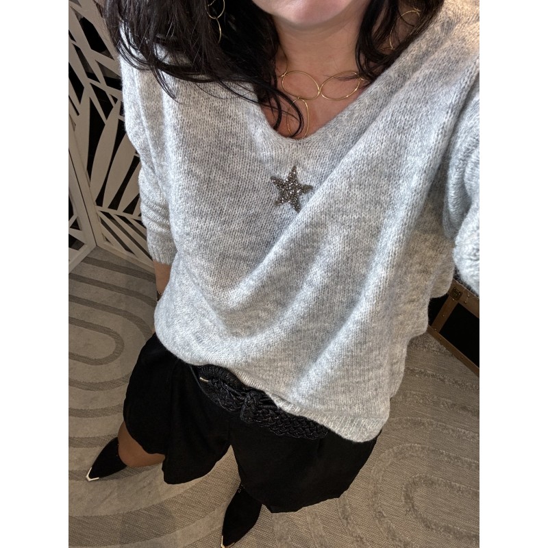 Pull Etoile Gris clair **