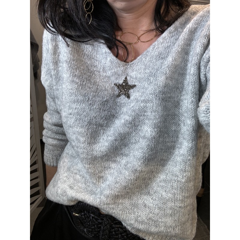 Pull Etoile Gris clair **