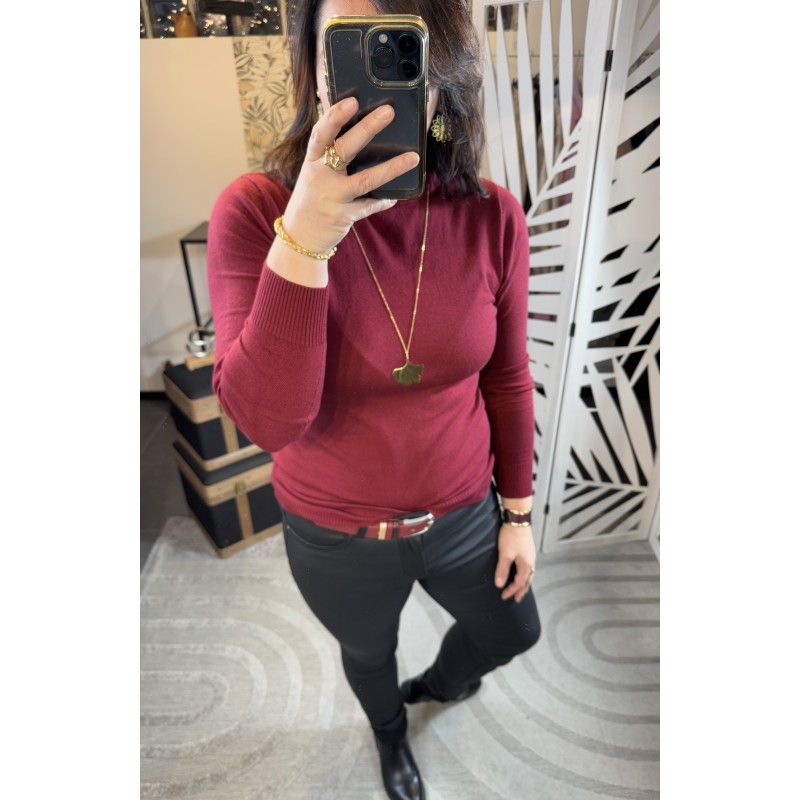 Pull col roulé Bordeaux**