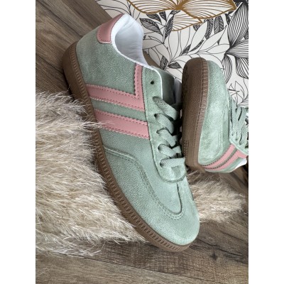 Sneakers vert d’eau et rose