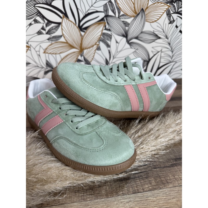 Sneakers vert d’eau et rose