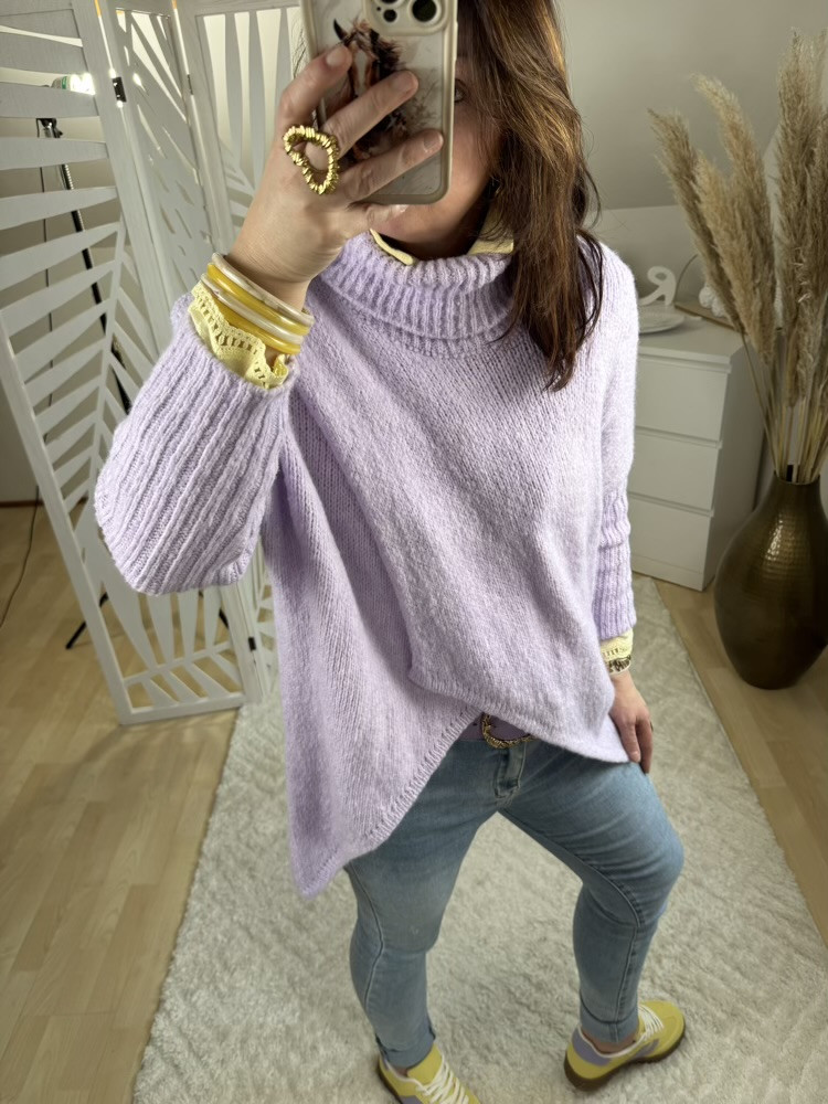 Pull long asymétrique violet Hélène 