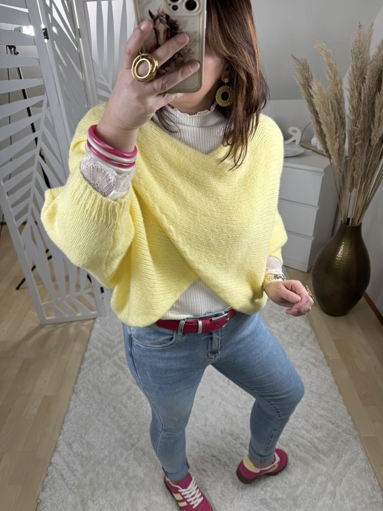 Pull cape croisée Jaune 