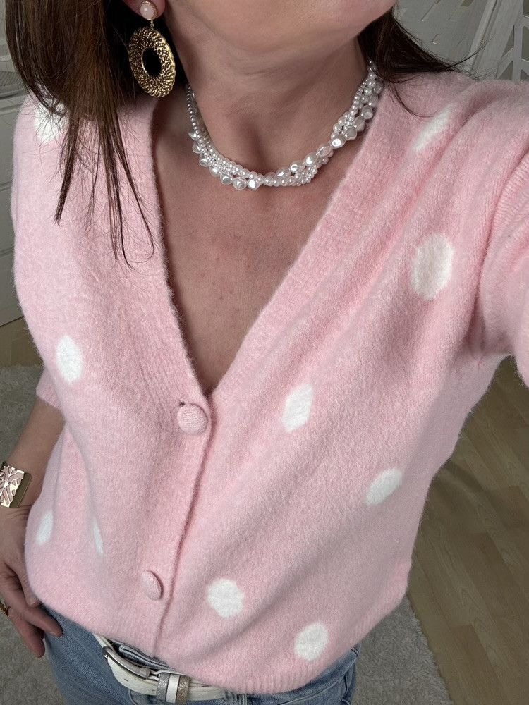 Cardigan rose à pois :) 