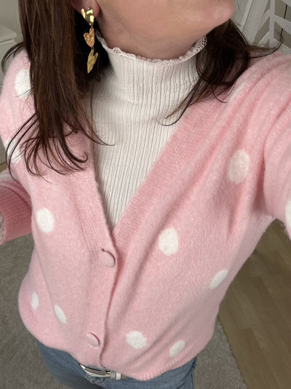 Cardigan rose à pois :) 