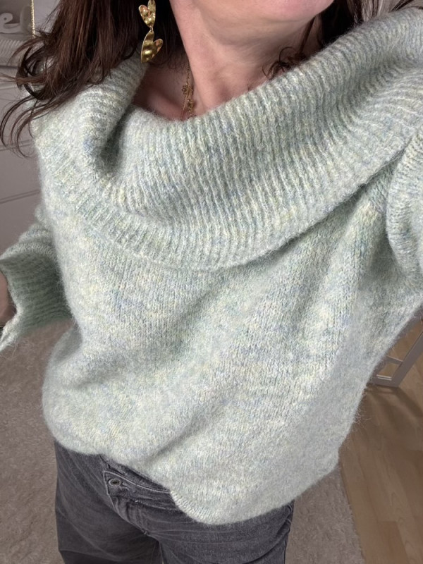 Pull col Bardot Vert d’eau 