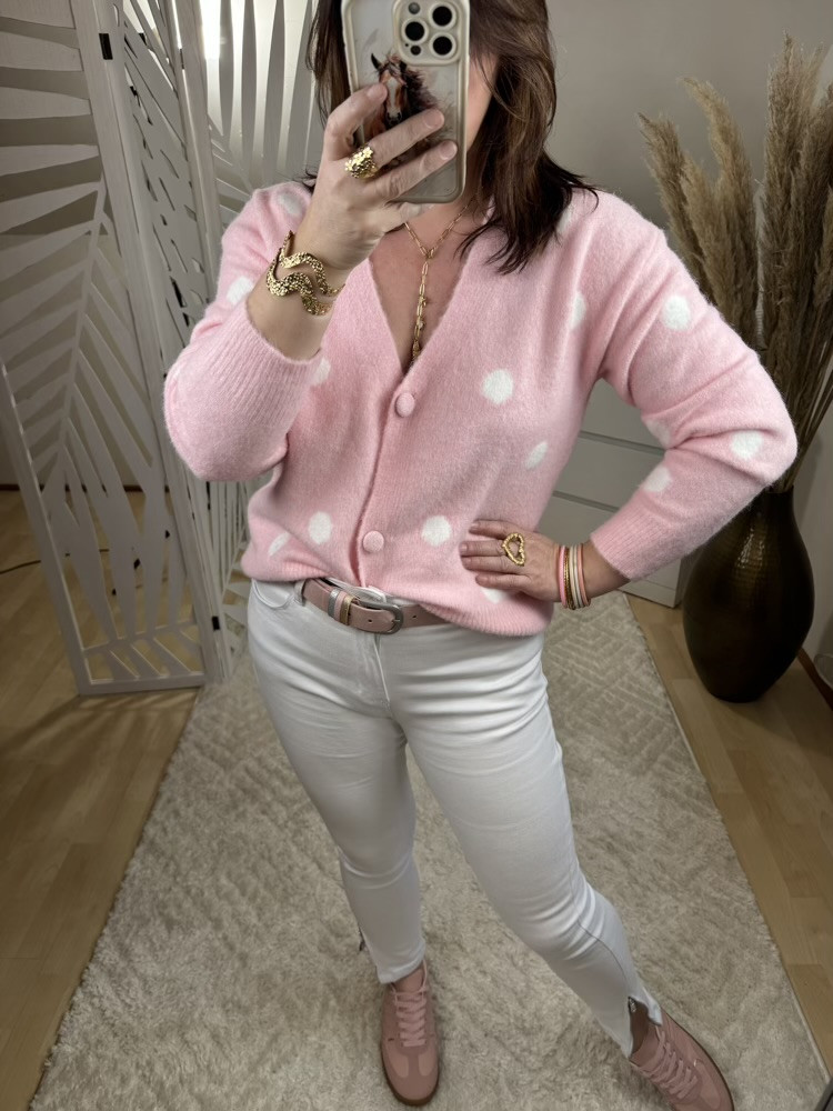 Cardigan rose à pois :) 