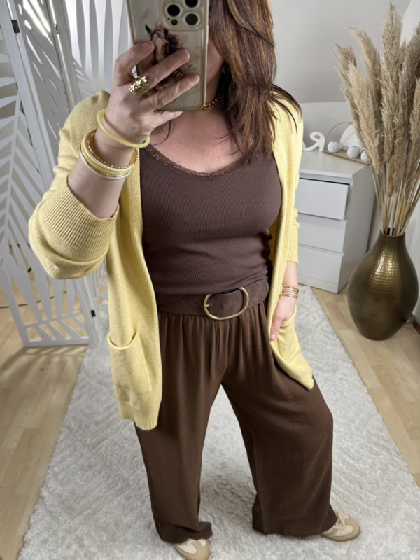 Cardigan mi long Jaune 