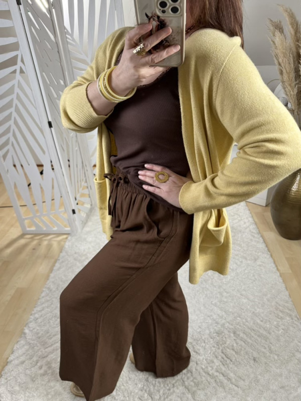 Cardigan mi long Jaune 
