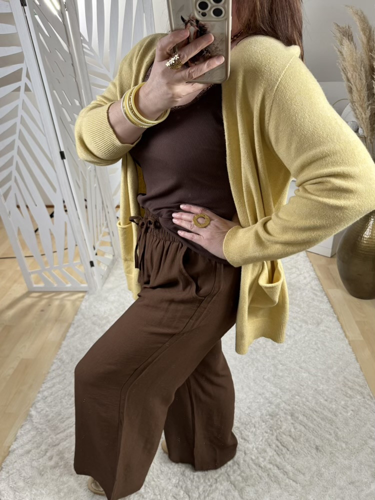 Cardigan mi long Jaune 