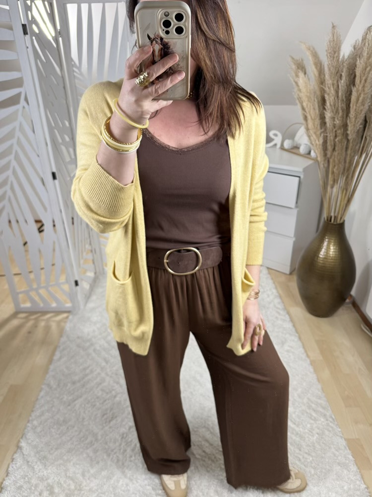 Cardigan mi long Jaune 