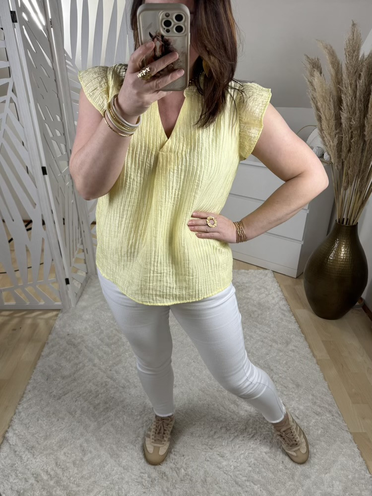 Blouse manches volantées Jaune ou Lila 