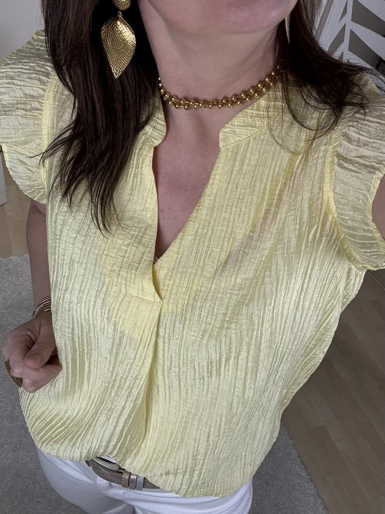 Blouse manches volantées Jaune ou Lila 