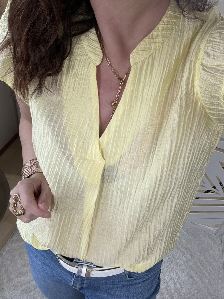 Blouse manches volantées Jaune ou Lila 