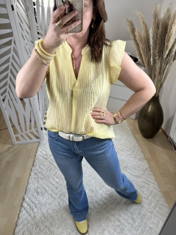 Blouse manches volantées Jaune ou Lila 