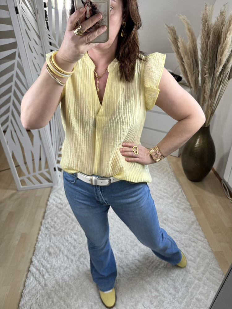 Blouse manches volantées Jaune ou Lila 