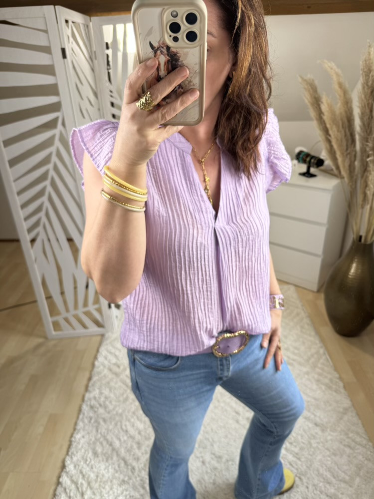 Blouse manches volantées Jaune ou Lila 