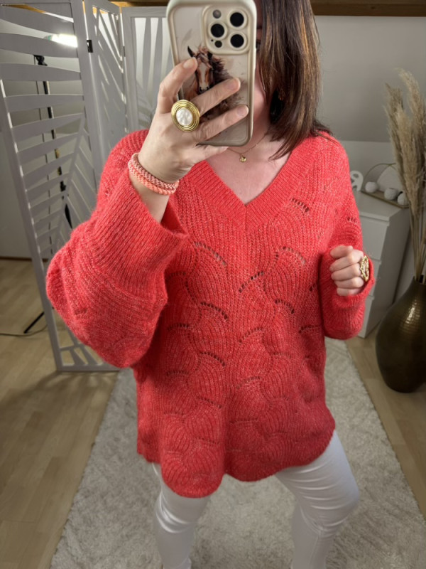 Pull Ajouré corail ou choco Louis 