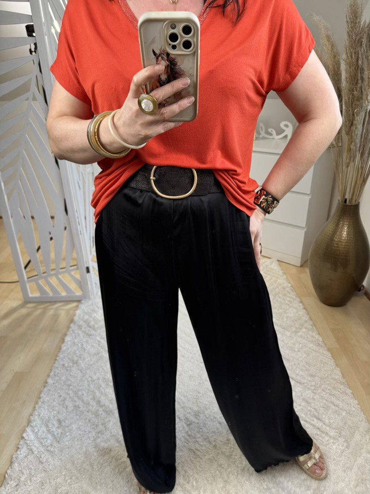 Pantalon Large Noir effet Satiné Elmer 