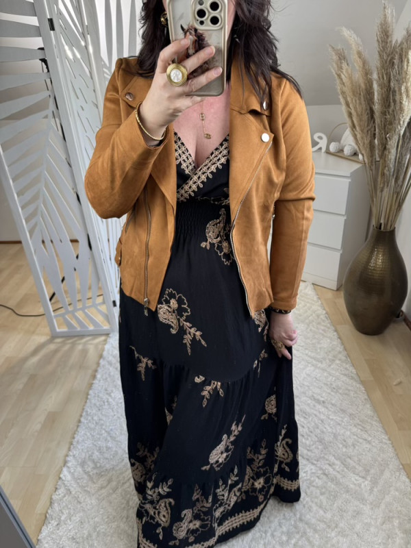 Robe longue brodée fines bretelles 