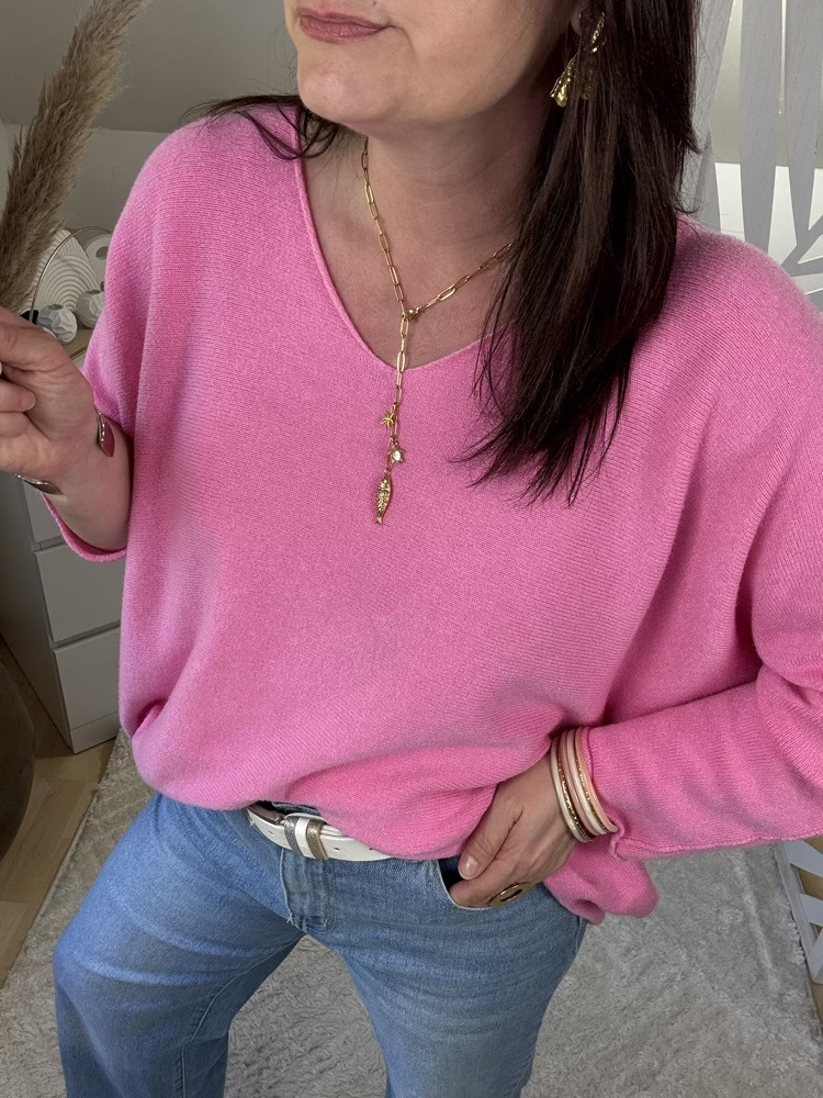 Pull oversize col V bleu jaune rose orange 