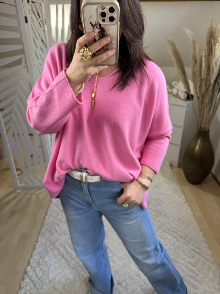Pull oversize col V bleu jaune rose orange 