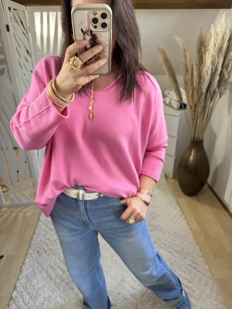 Pull oversize col V bleu jaune rose orange 