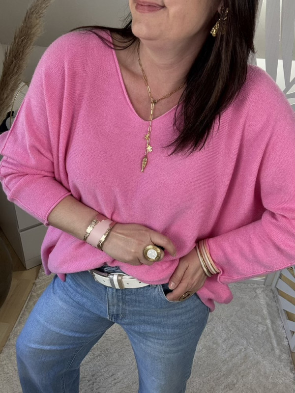 Pull oversize col V bleu jaune rose orange 