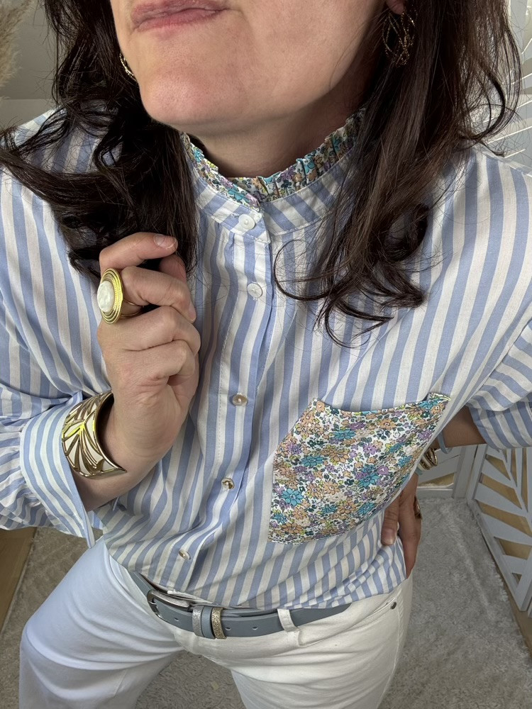 Chemise rayée blanche et bleue Liberty 