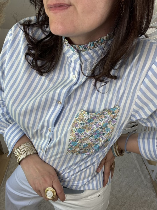 Chemise rayée blanche et bleue Liberty 