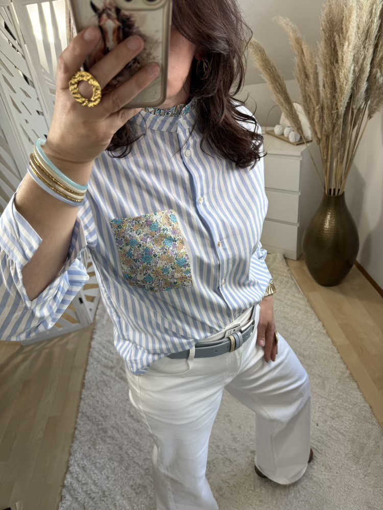 Chemise rayée blanche et bleue Liberty 