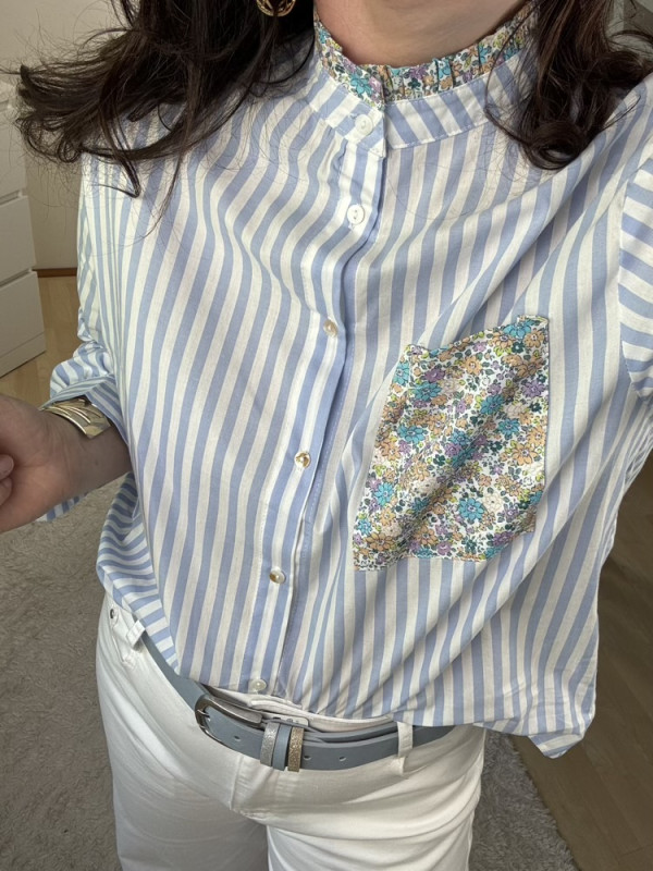 Chemise rayée blanche et bleue Liberty 