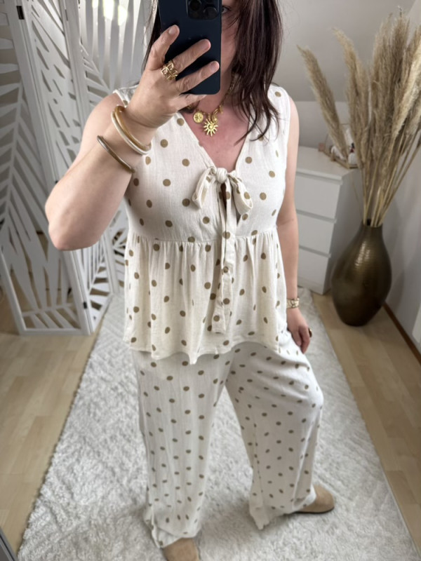 Blouse à pois beige et Camel :) 