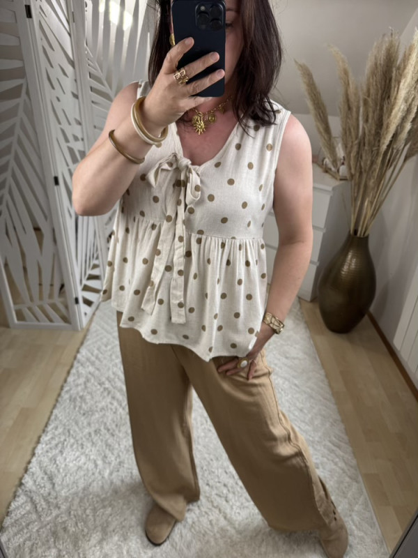 Blouse à pois beige et Camel :) 