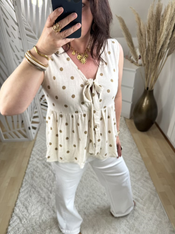 Blouse à pois beige et Camel :) 