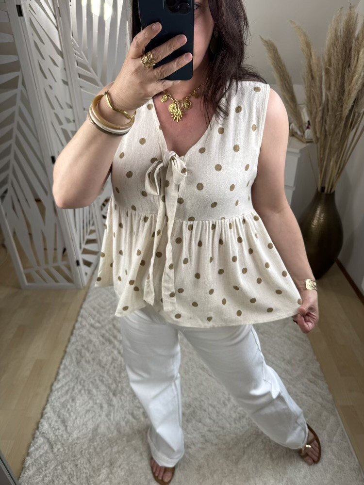 Blouse à pois beige et Camel :) 