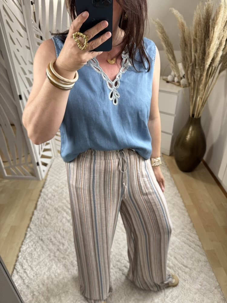 Pantalon Palazzo fluide rayé multicolore :) 