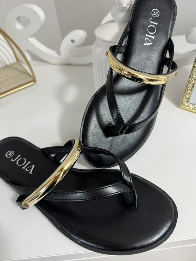Tongs noires bijou doré 