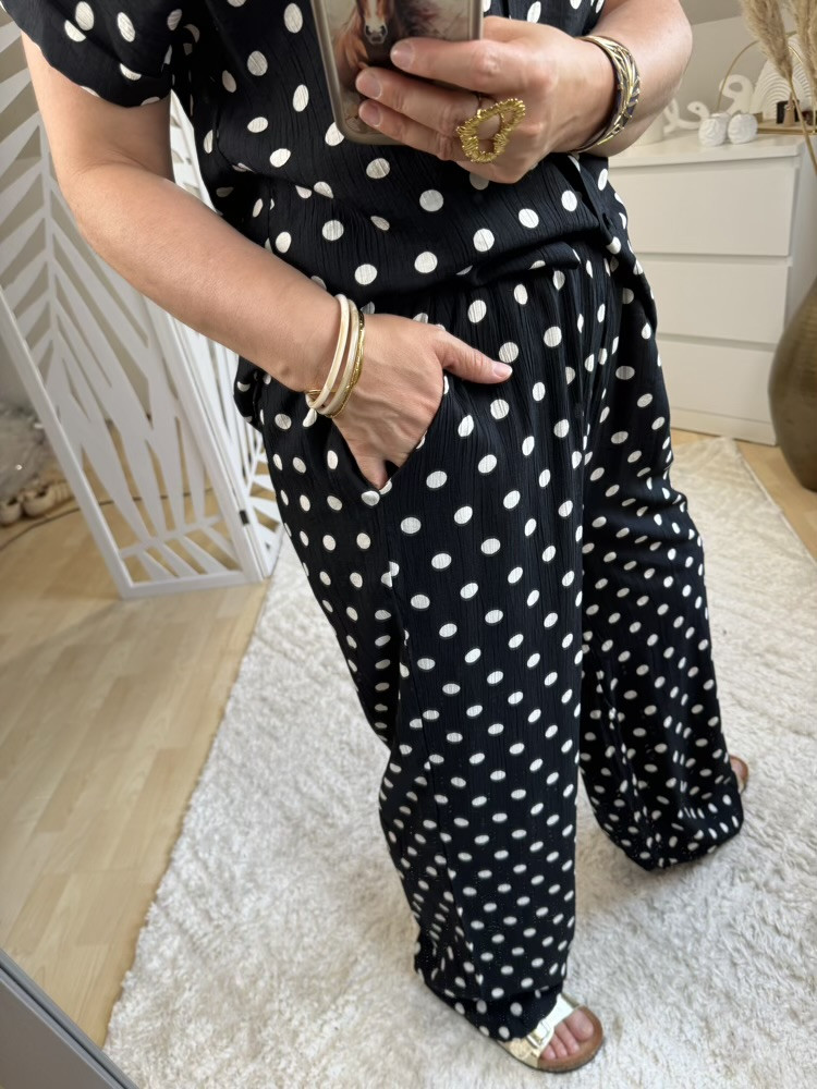 Pantalon noir pois blanc :) 