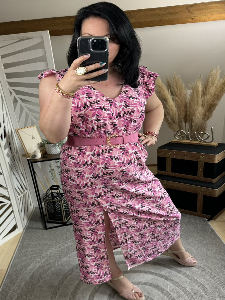 Robe longue rose noire et blanche 