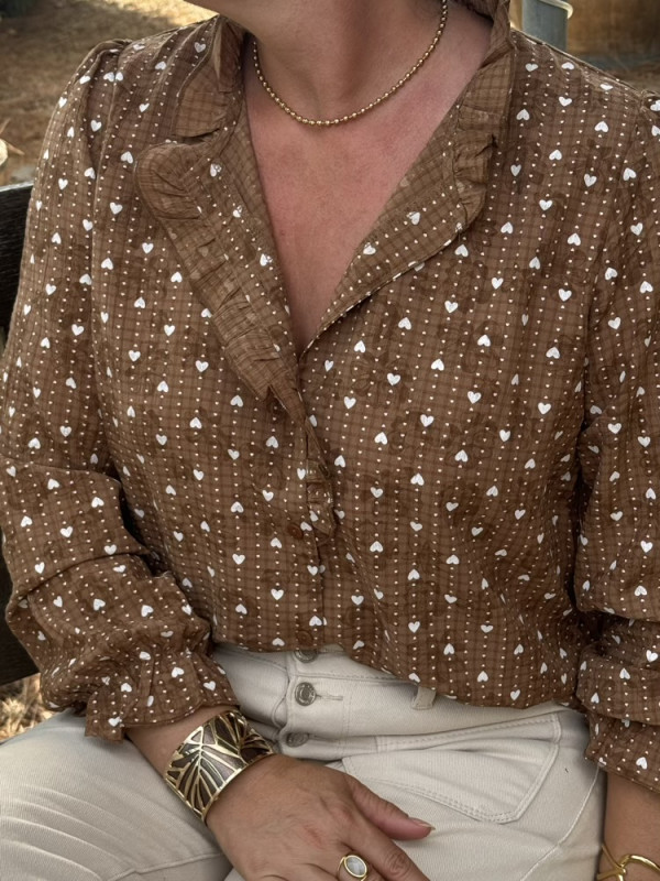 Chemise choco petits cœurs crème 