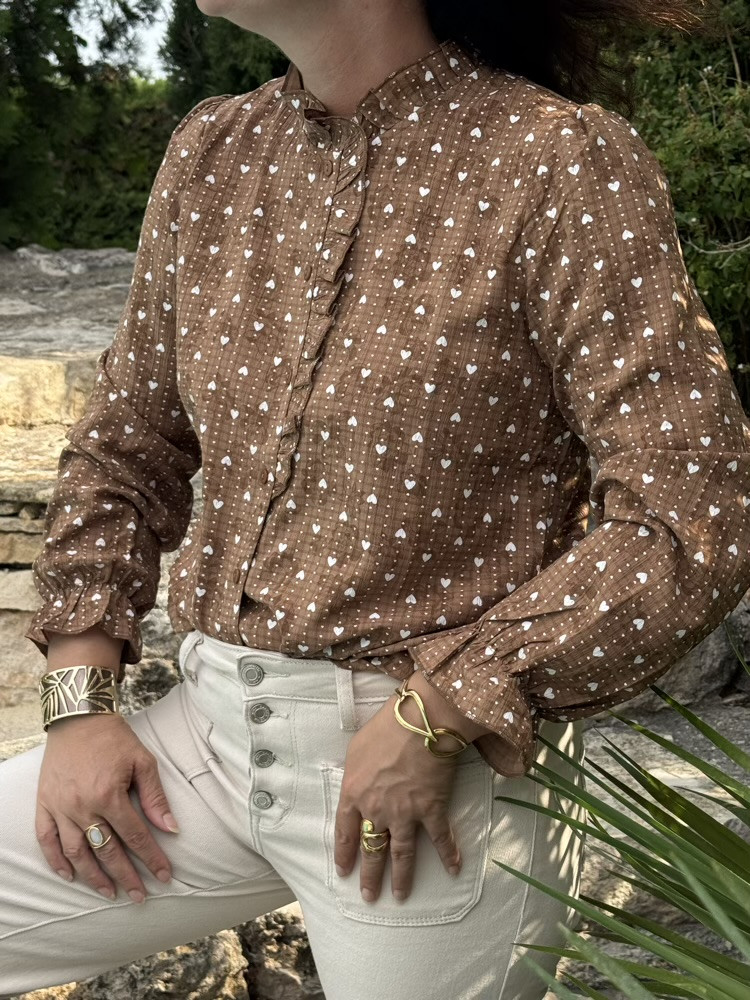Chemise choco petits cœurs crème 