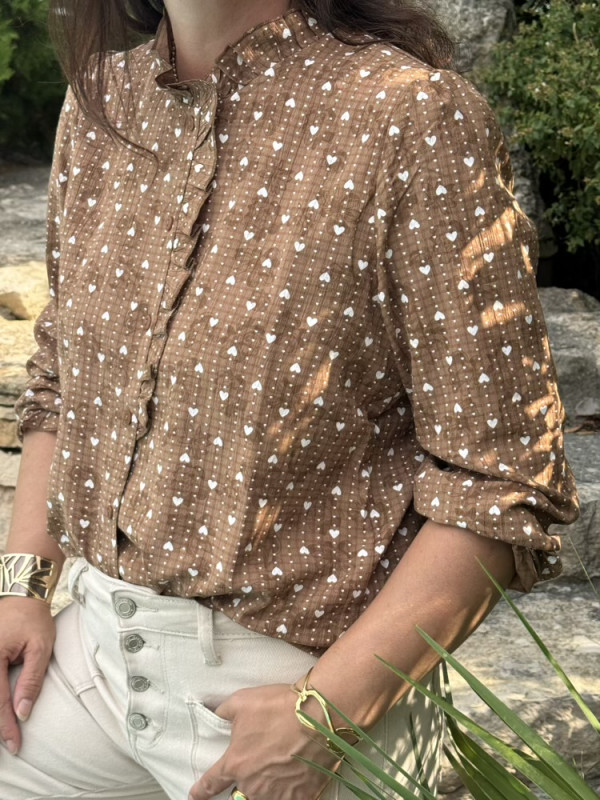 Chemise choco petits cœurs crème 