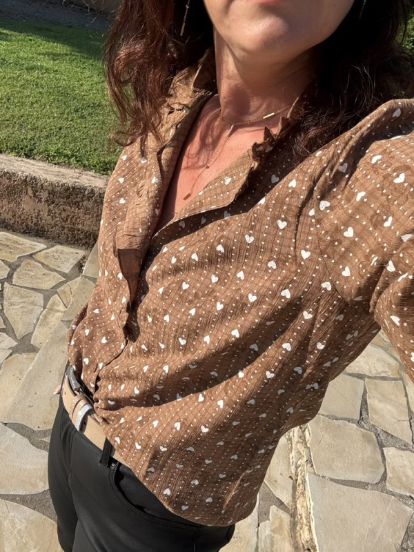 Chemise choco petits cœurs crème 